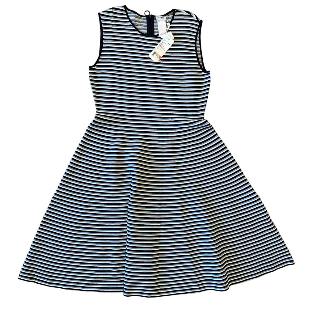 NEW! Akris Punto Dress Sleeveless Stripe Knit Blue White Fit & Flare - 10
